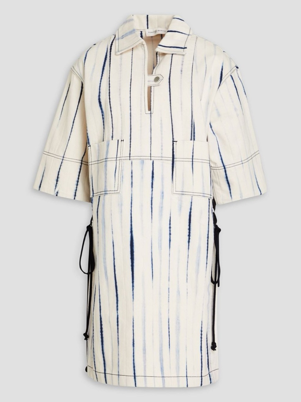 TORY BURCH Wavelength Denim Tie Dye Mini Shift Shirt Collared Dress \\ 10 - Picture 2 of 12